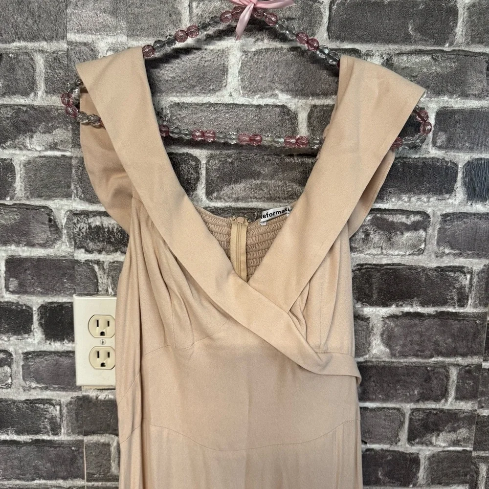 REFORMATION Redford Dress in Champagne maxi gown leg slit - Picture 4 of 14